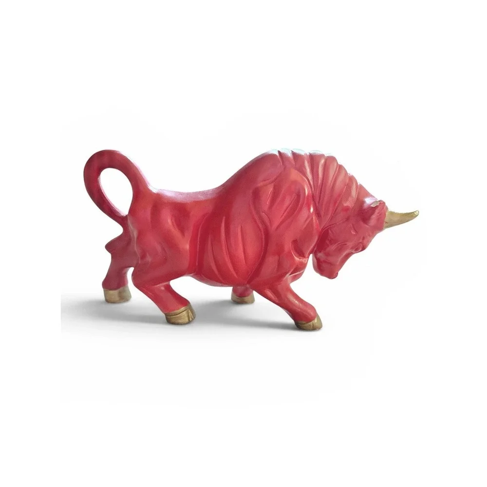 Vintage 1960s Red Ceramic Bull Figurine Mid Century Modern Gold Accents